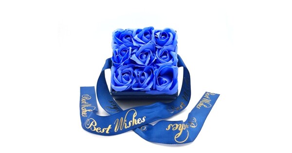 Μπλε Κουτί Με Διάφανο Καπάκι Plexiglass Με Μπλε Soap Roses