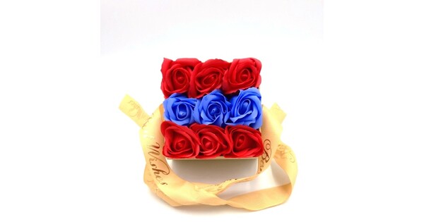 Κίτρινο Κουτί Με Διάφανο Καπάκι Plexiglass Με Κόκκινα Και Μπλε Soap Roses