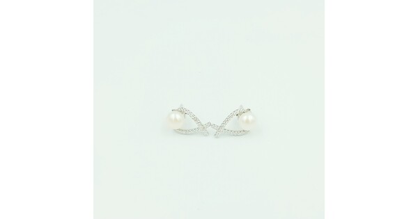 Silver Stud Earrings With Pearl And Zircon Stones