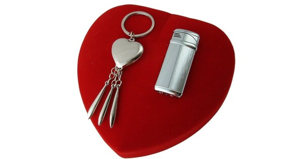 Lighter And Heart Shapped Keychain Gift Set