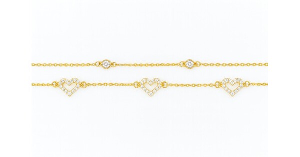 Βραχιόλι Με Καρδιές Και Διπλή Αλυσίδα Επίχρυσο
