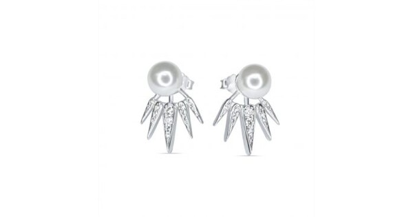 Σκουλαρίκια Καρφωτά Με Μαργαριτάρι Και Πέτρες Ζιργκόν