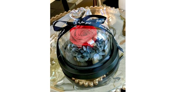 Glass Bell With A Red Forever Rose