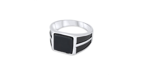 Steel Ring With Black Stone