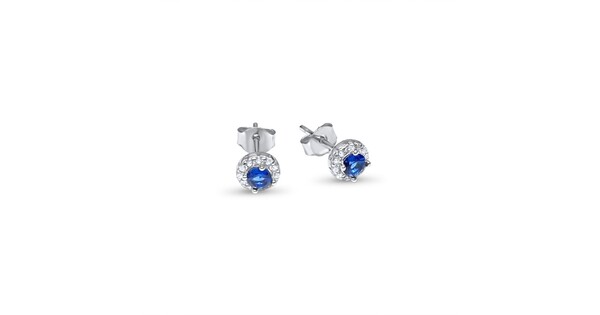Silver Stud Earrings With Sapphire And Zircon Stones