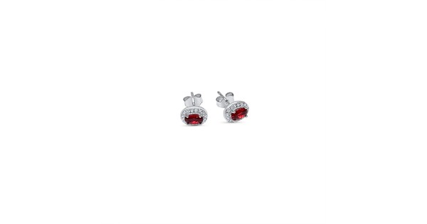 Silver Stud Earrings With Ruby And Zircon Stones