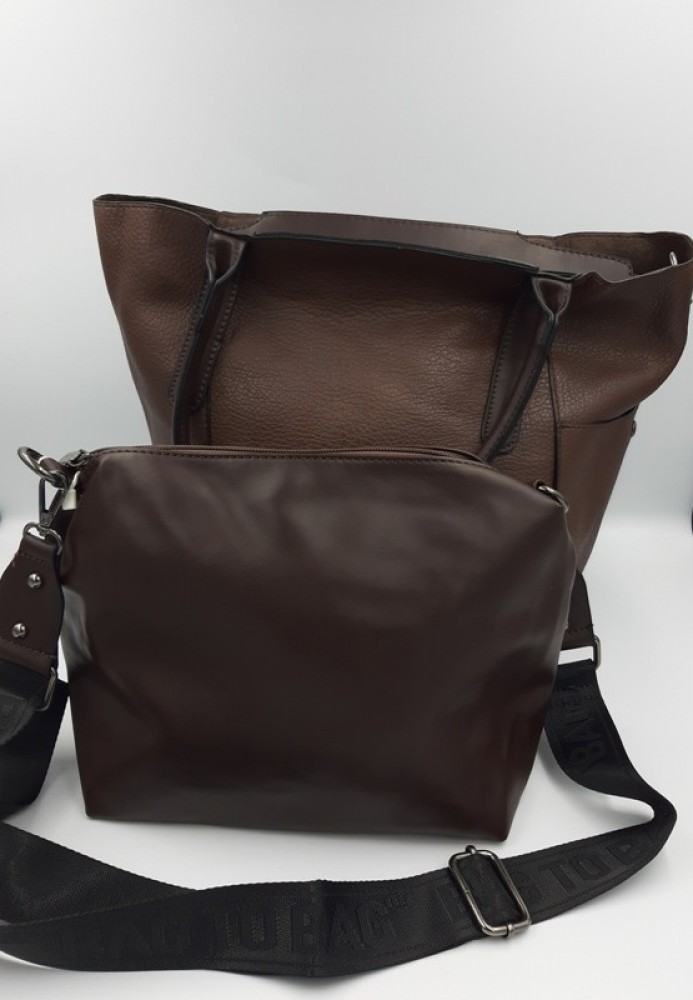 Τσάντα Ώμου - Χιαστί Χειρός BagToBag Σε Σκούρο Καφέ Χρώμα