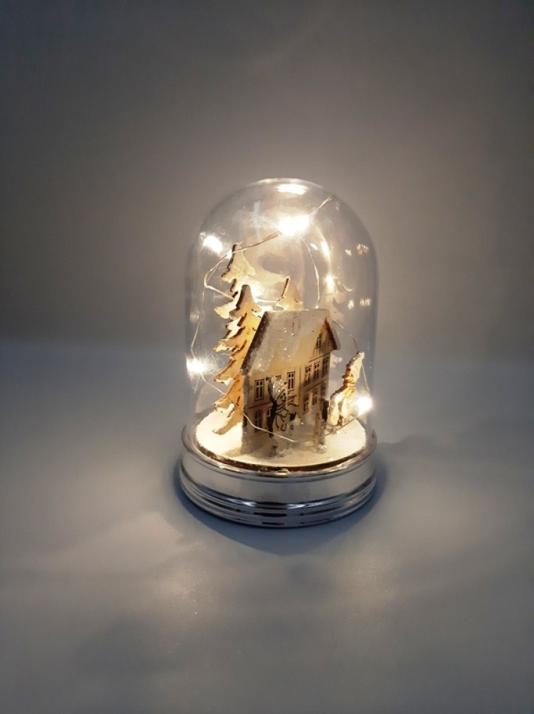 Christmas Decorative Glass Bell With A Wooden Represantation Inside