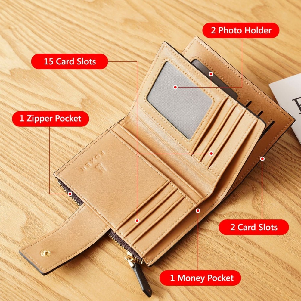 Γυναικείο δερμάτινο PVC πορτοφόλι Foxer Καφέ Χρώμα - 6