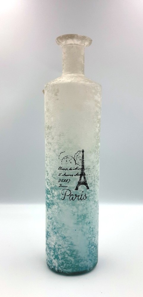Blue And White Glass Vase With The Eiffel Tower Patern