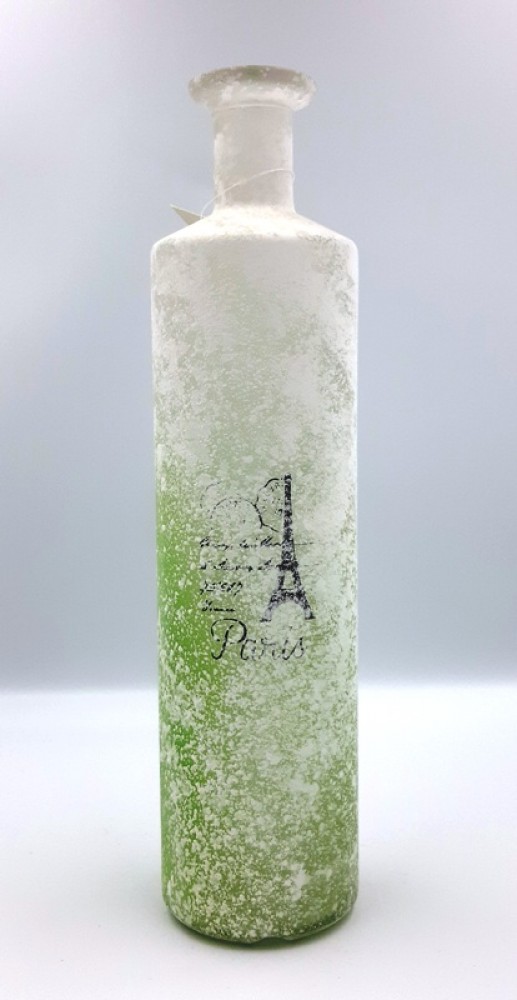 Green And White Glass Vase With The Eiffel Tower Patern