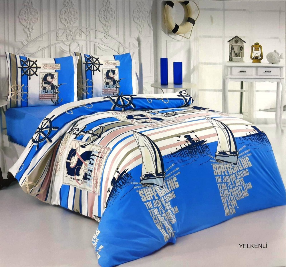 Kids Single Bedding Set With A Duvet Cover - Sailing Ships by Ipekce Home