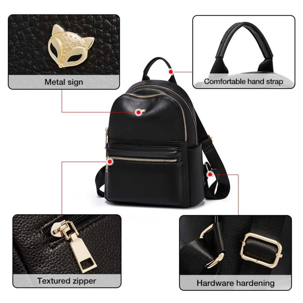 Foxer Leather Womens Bag Backpack Black Colour - 4