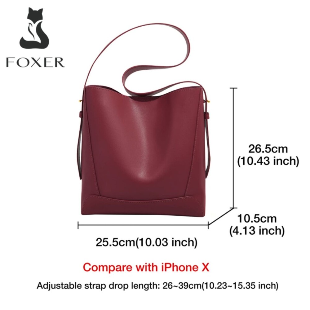 Δερμάτινη Γυναικεία Τσάντα Shopper ‘Ωμου Foxer Μπορντό Χρώμα - 6