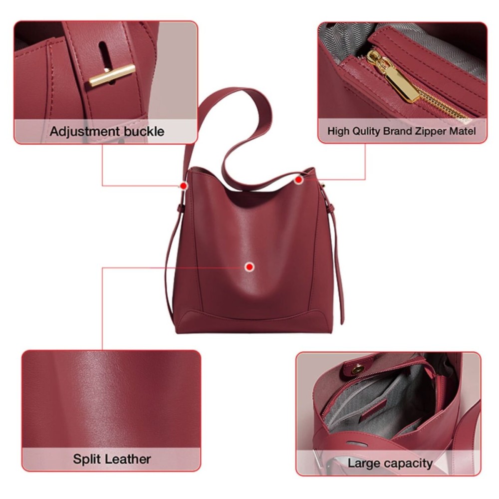 Δερμάτινη Γυναικεία Τσάντα Shopper ‘Ωμου Foxer Μπορντό Χρώμα - 5