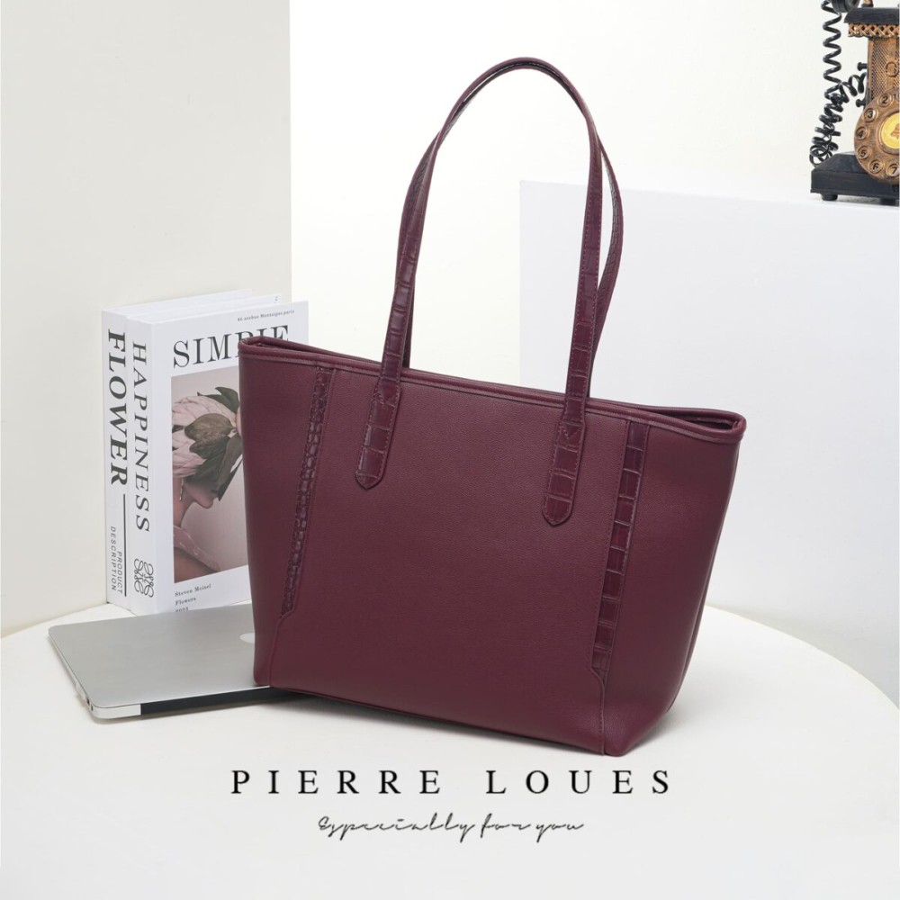Γυναικεία Τσάντα Ώμου Shopper Pierre Loues Μπορντό Χρώμα - 5