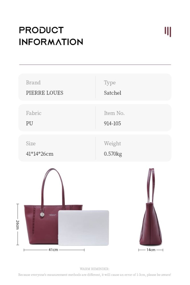 Γυναικεία Τσάντα Ώμου Shopper Pierre Loues Μπορντό Χρώμα - 10