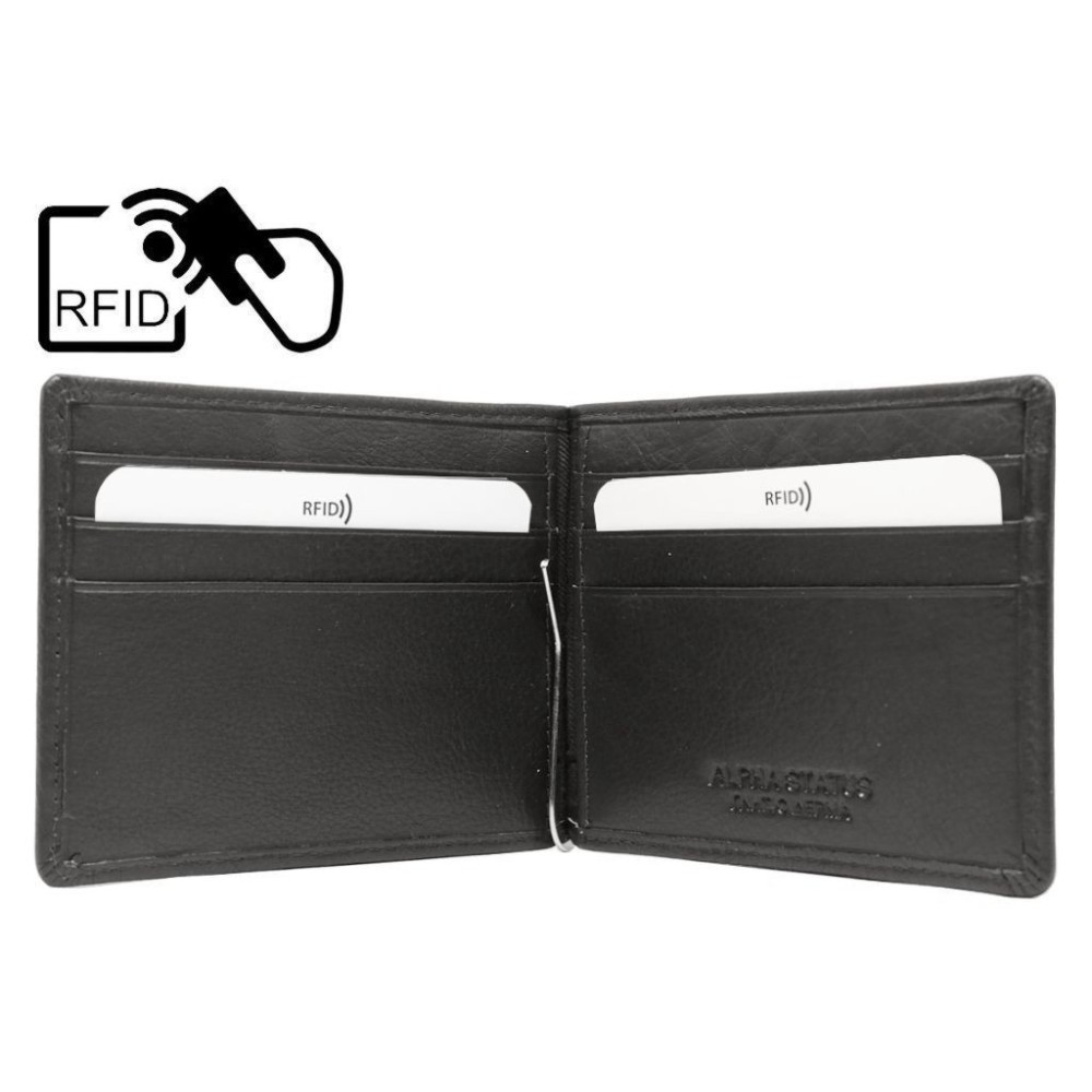 Alpha Status Leather Mens Wallet with RFID Black Colour With Clip - 2