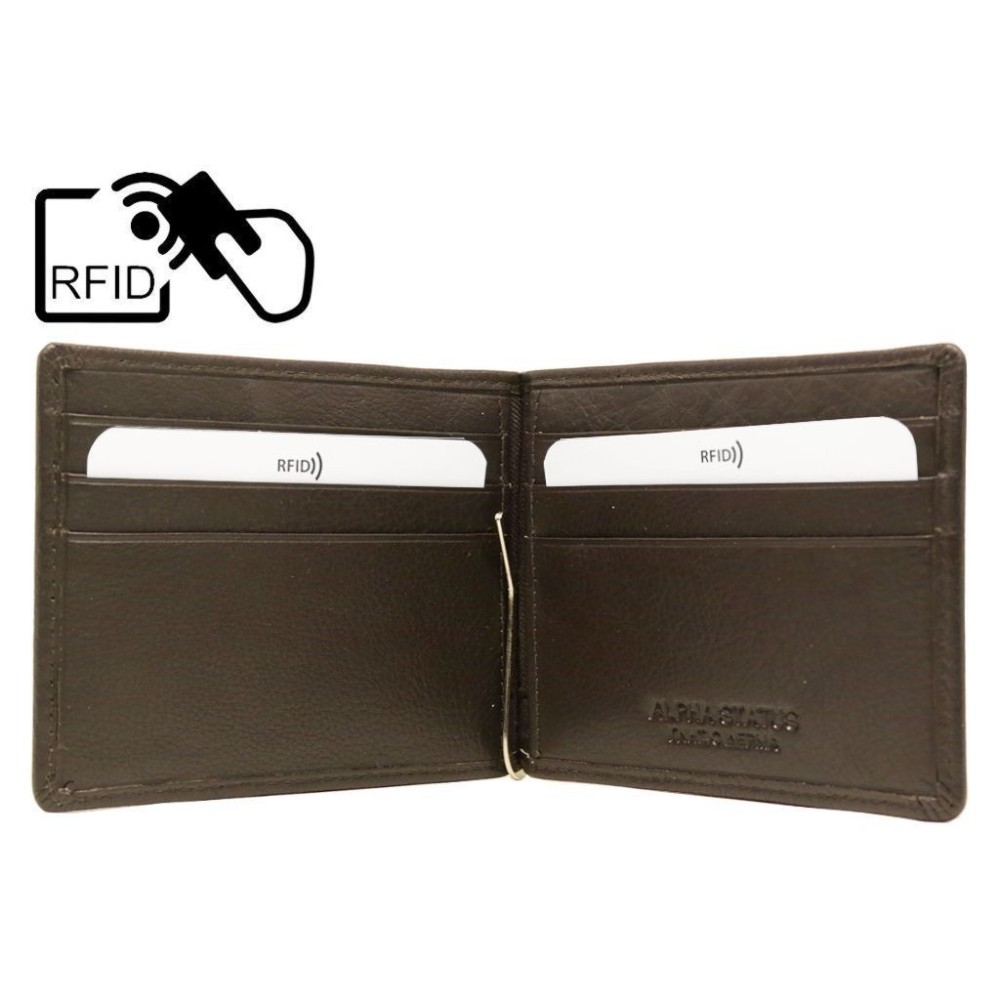 Alpha Status Leather Mens Wallet with RFID Brown Colour With Clip - 2