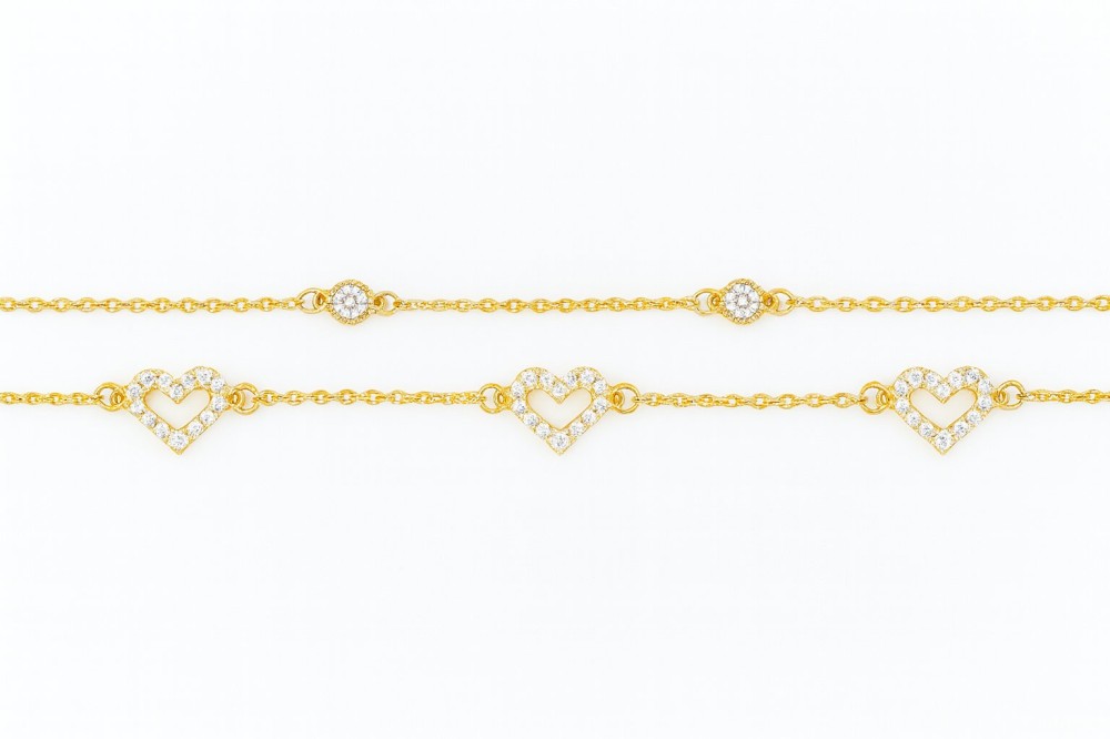 Βραχιόλι Με Καρδιές Και Διπλή Αλυσίδα Επίχρυσο - 1