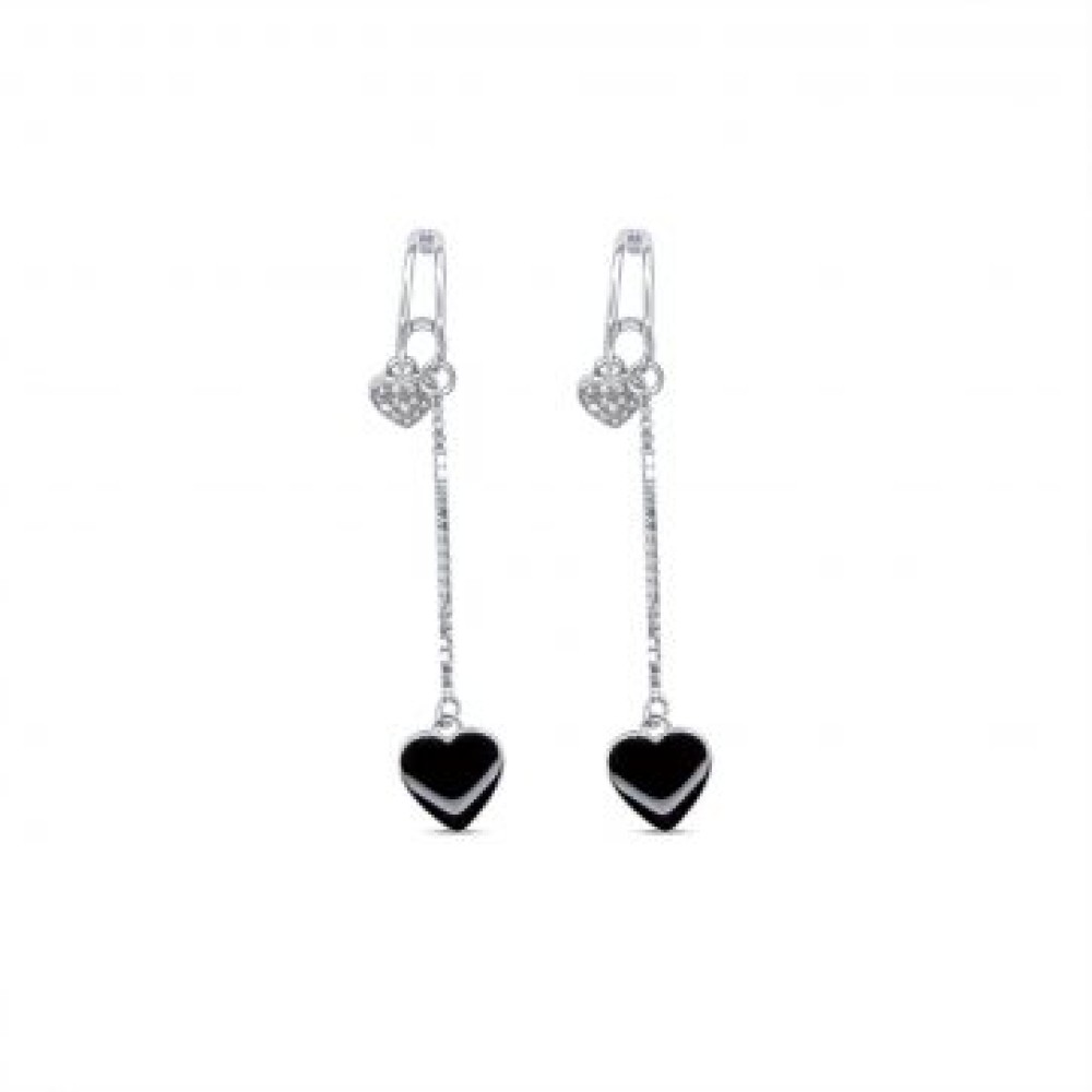 Ασημένια Σκουλαρίκια Καρδιές Με Πέτρες Ζιργκόν Και Σμάλτο - 1