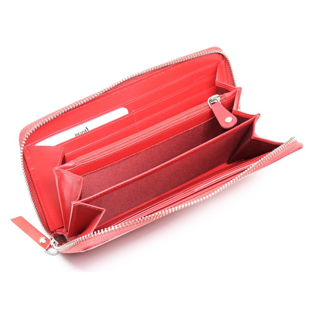 Mentzo Large Leather Womens Wallet with RFID Red Colour - 3