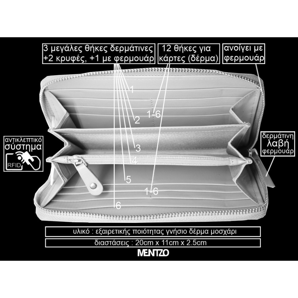 Mentzo Large Leather Womens Wallet with RFID Black Colour - 4