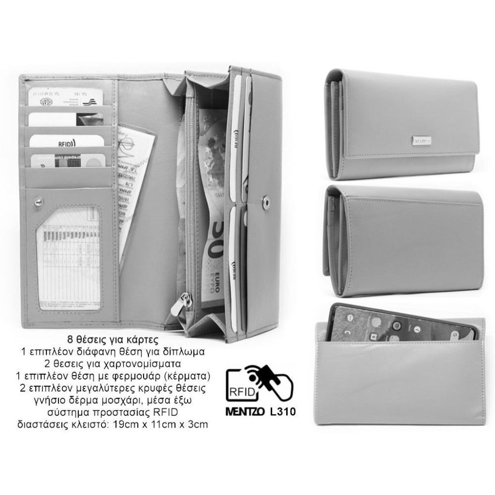 Mentzo Large Leather Womens Wallet with RFID Black Colour - 3