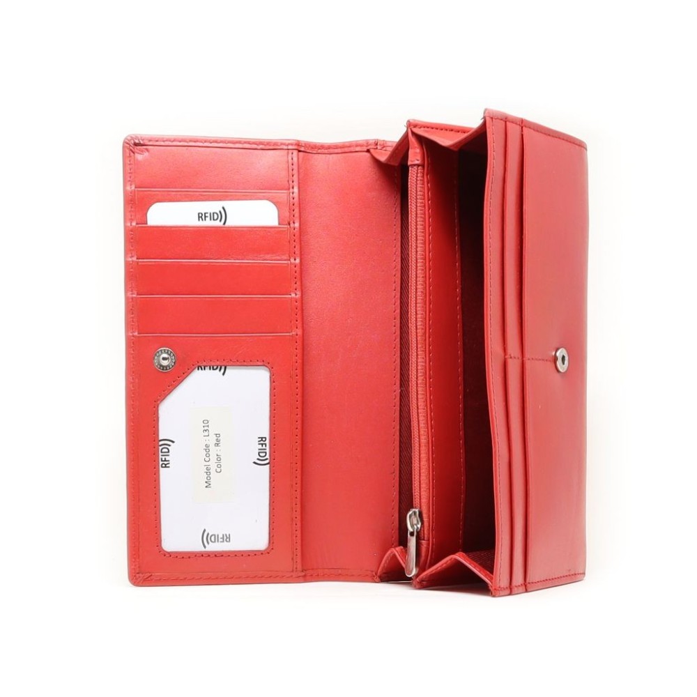 Mentzo Large Leather Womens Wallet with RFID Red Colour - 3