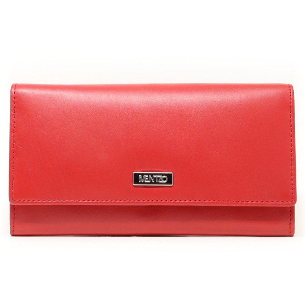 Mentzo Large Leather Womens Wallet with RFID Red Colour - 1