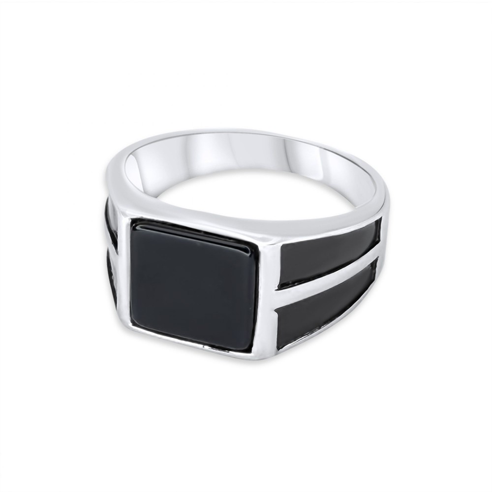Steel Ring With Black Stone - 1