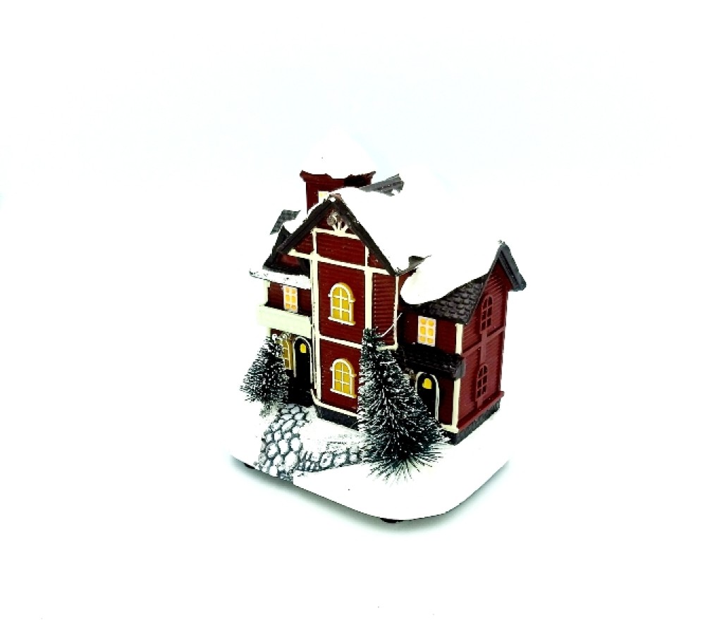 Christmas Snowy House With LED Light Brown Color