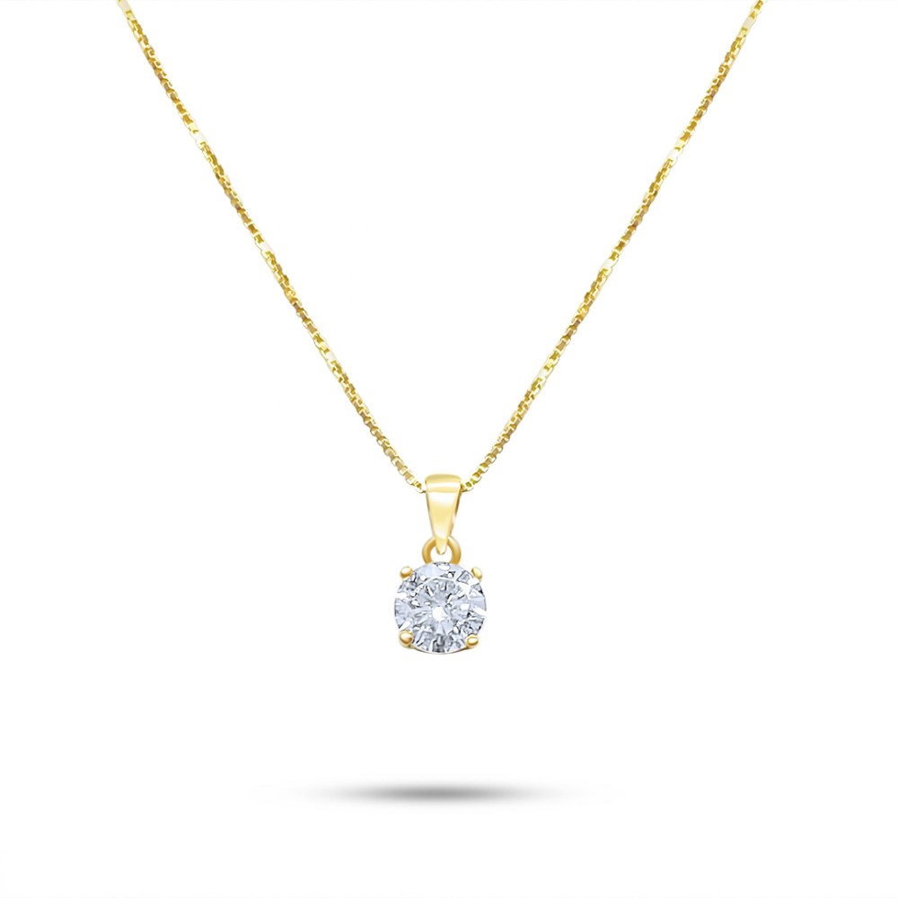 Gold Plated Single Zircon Necklace - 1