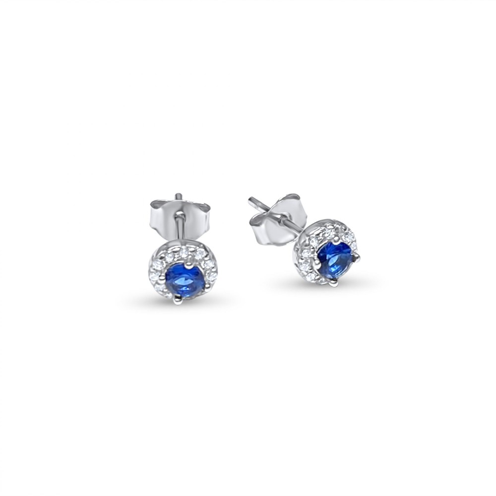 Silver Stud Earrings With Sapphire And Zircon Stones - 1
