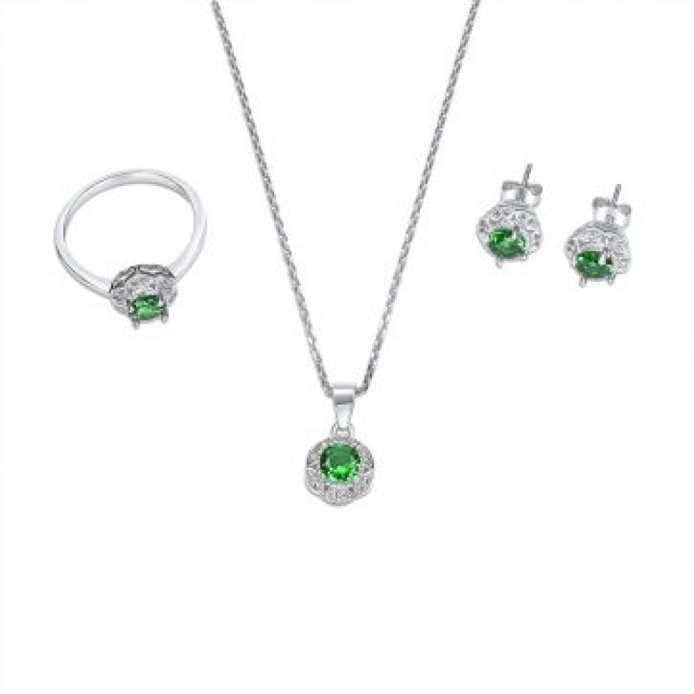 Σετ Κολιέ, Δαχτυλίδι Και Σκουλαρίκια Καρφωτά Με Πέτρες Ζιργκόν Και Σμαράγδι - 1