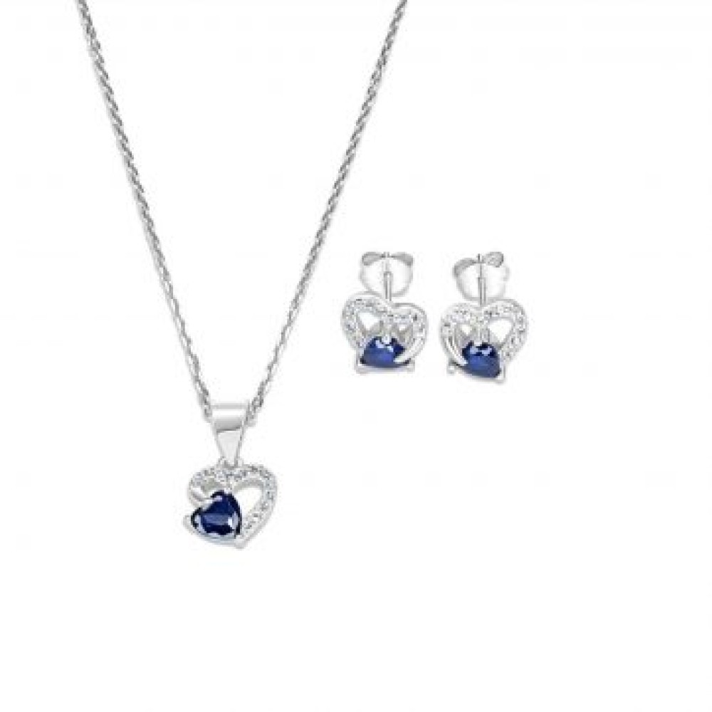 Σετ Κολιέ Και Σκουλαρίκια Καρφωτά Με Πέτρες Ζιργκόν Και Ζαφείρι - 1