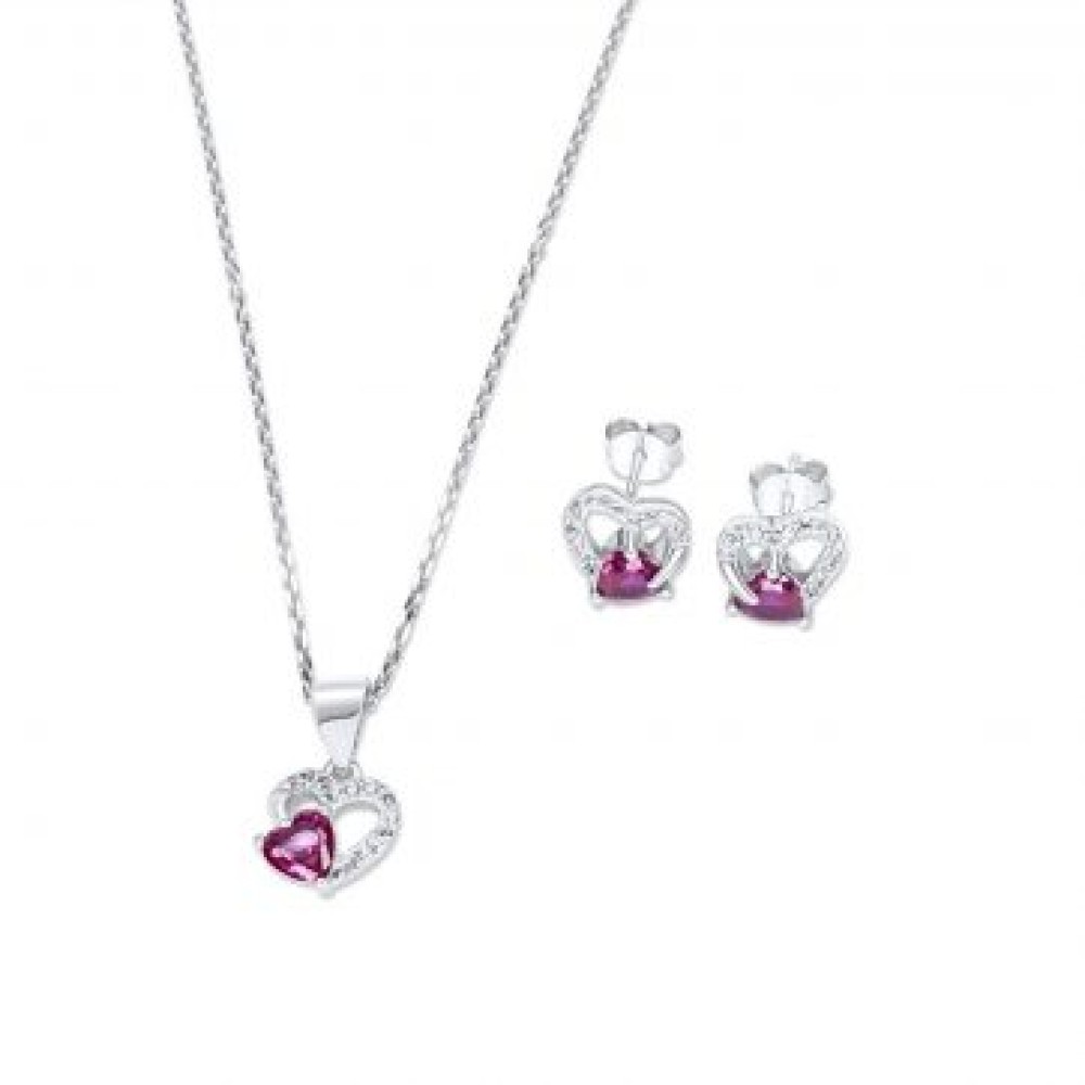 Σετ Κολιέ Και Σκουλαρίκια Καρφωτά Με Πέτρες Ζιργκόν Και Ρουμπίνι - 1