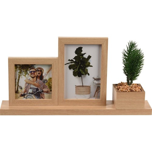 Wooden Photo Frame Natural Color With Decorative Plant - 1