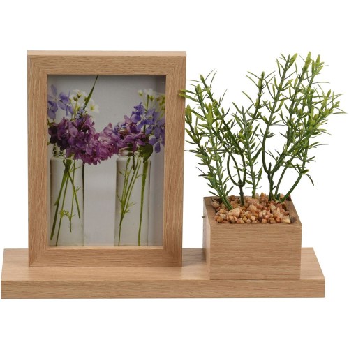 Wooden Photo Frame Natural Color With Decorative Plant - 1