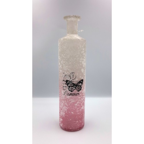 Pink And White Glass Vase With  A Butterfly Patern - 1