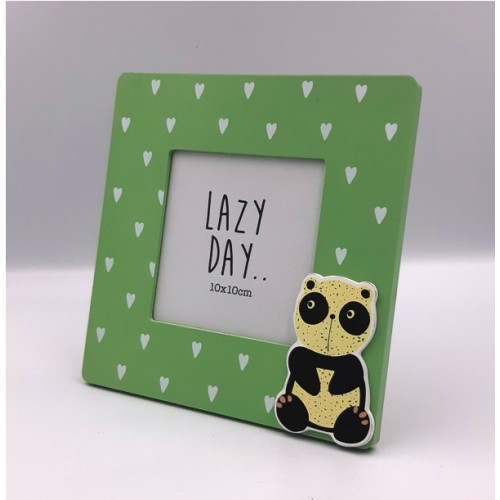 Kids Wooden Photo Frame Green Color With A Panda Bear Patern 17x17cm
