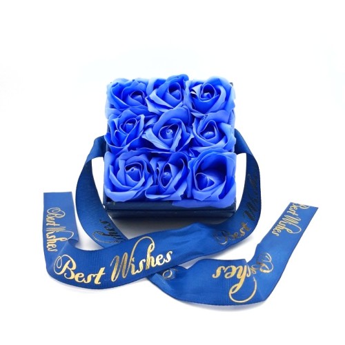 Blue Box With A See-Through Lid, With Blue Soap Flowers