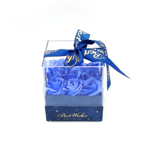 Μπλε Κουτί Με Διάφανο Καπάκι Plexiglass Με Μπλε Soap Roses - 3