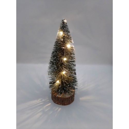 Christmas Snowy Tree On A Wooden Base With LED Lights