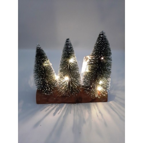 Christmas Snowy Trees On A Wooden Base With LED Lights - 2