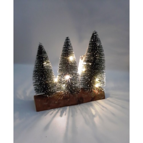 Χριστουγεννιάτικα Δεντράκια Σε Ξύλινη Βάση, Με Φωτάκια LED