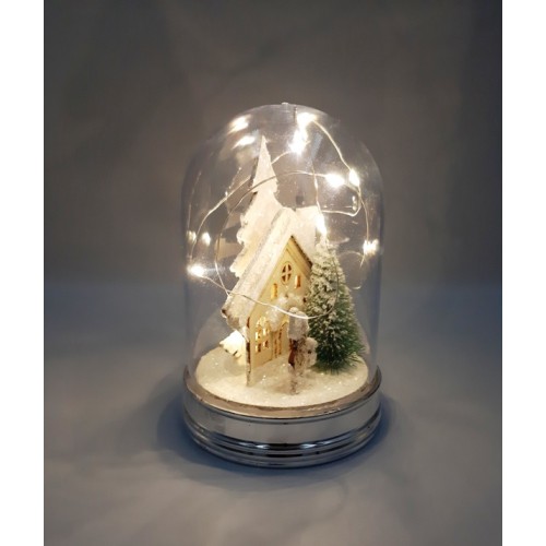 Christmas Decorative Glass Bell With A Wooden Represantation Inside