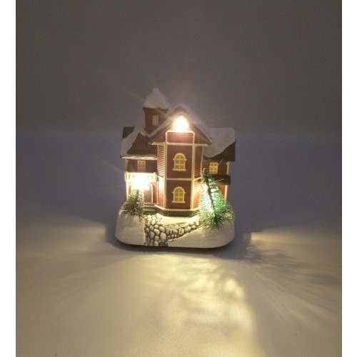 Χριστουγεννιάτικο Σπιτάκι Χιονισμένο Φωτιζόμενο με Φωτάκια LED Σε Σκούρο Καφέ Χρώμα - 2