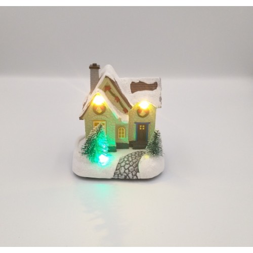 Χριστουγεννιάτικο Σπιτάκι Χιονισμένο Φωτιζόμενο με Φωτάκια LED Σε Κίτρινο Χρώμα - 2