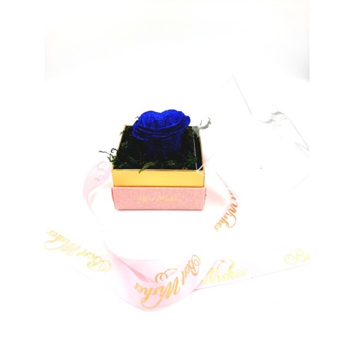Ροζ Κουτί Με Διάφανο Καπάκι Plexiglass Με Μπλε Τριαντάφυλλο Glitter